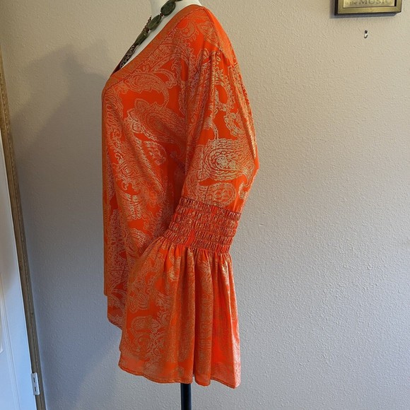 Michael Kors  Orange & Metallic gold Tunic Top Sz XL - Picture 4 of 8